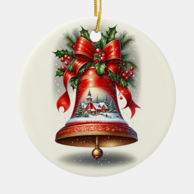 Yuletide Carol Bell Ceramic Ornament (Front)