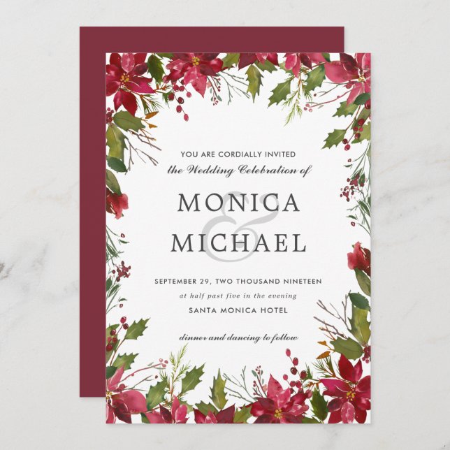 Yuletide | Christmas Winter Floral Frame Wedding Invitation (Front/Back)