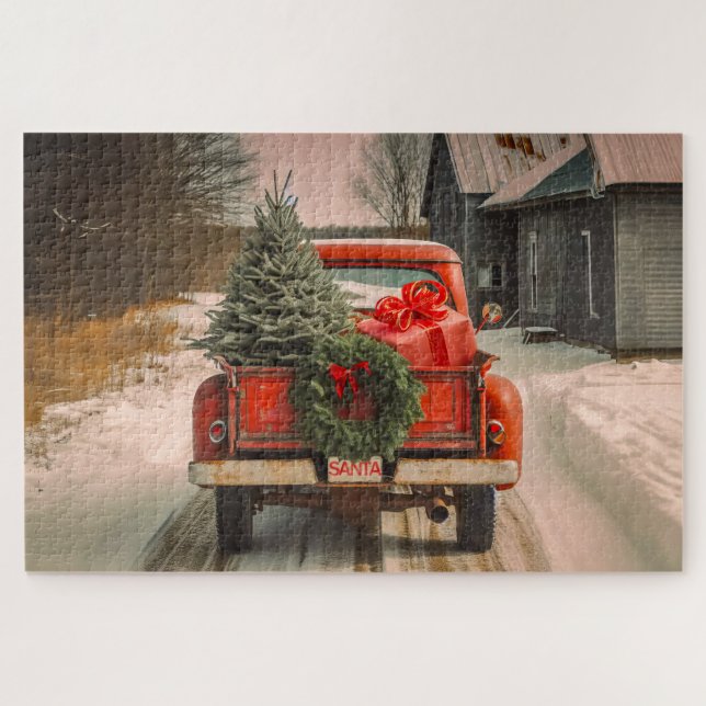 Yuletide Delivery: Santa's Red Truck Brings Christ Jigsaw Puzzle (Horizontal)