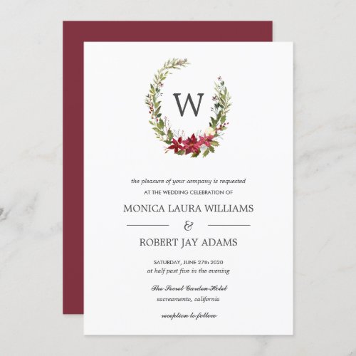 Yuletide  Floral Christmas Monogram Wedding Invitation