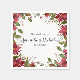 Yuletide    Floral Christmas Winter frame  Wedding Napkins