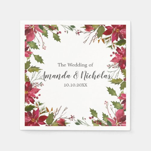 Yuletide   Floral Christmas Winter frame  Wedding Napkins