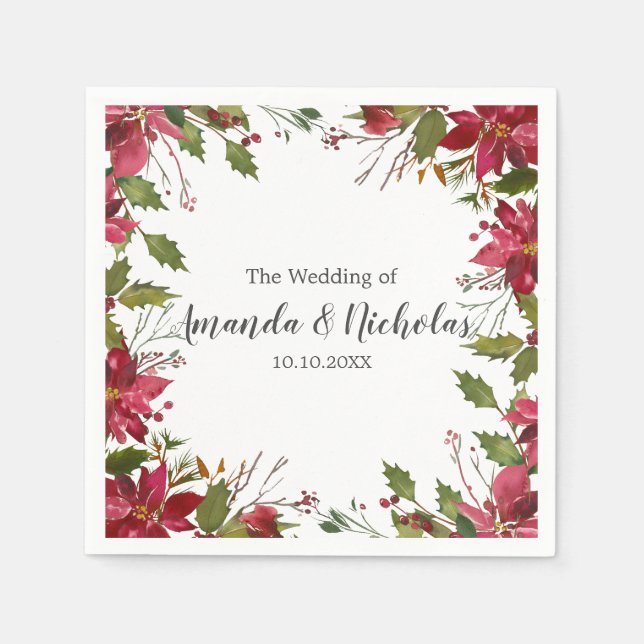 Yuletide |  Floral Christmas Winter frame  Wedding Napkins (Front)