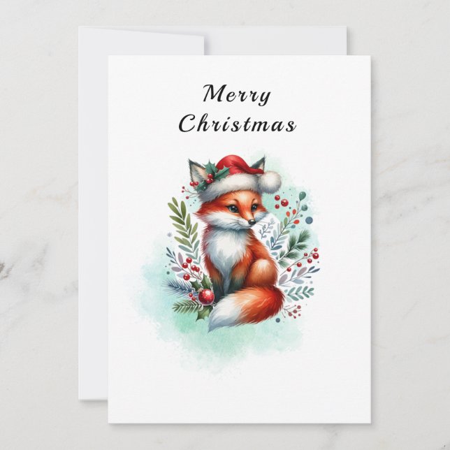 Yuletide Fox Christmas Greetings Holiday Card (Front)