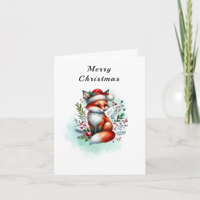Yuletide Fox Christmas Greetings Holiday Card (Front)