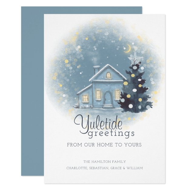 Yuletide Greetings Christmas Cottage and Tree Invitation  Zazzle.com