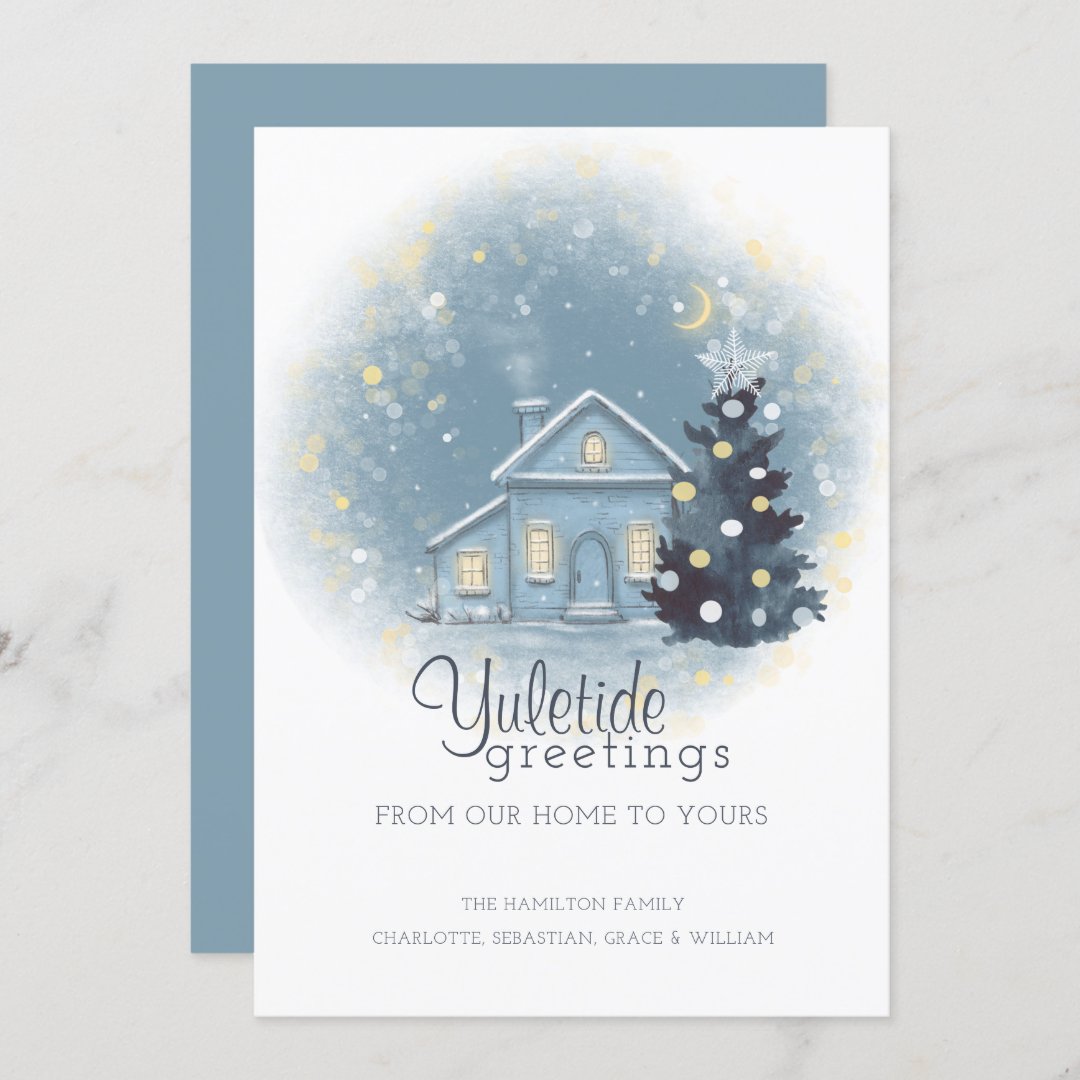 Yuletide Greetings Christmas Cottage and Tree Invitation  Zazzle