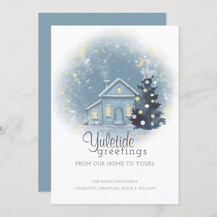 Yuletide Greetings Christmas Cottage and Tree Invitation  Zazzle