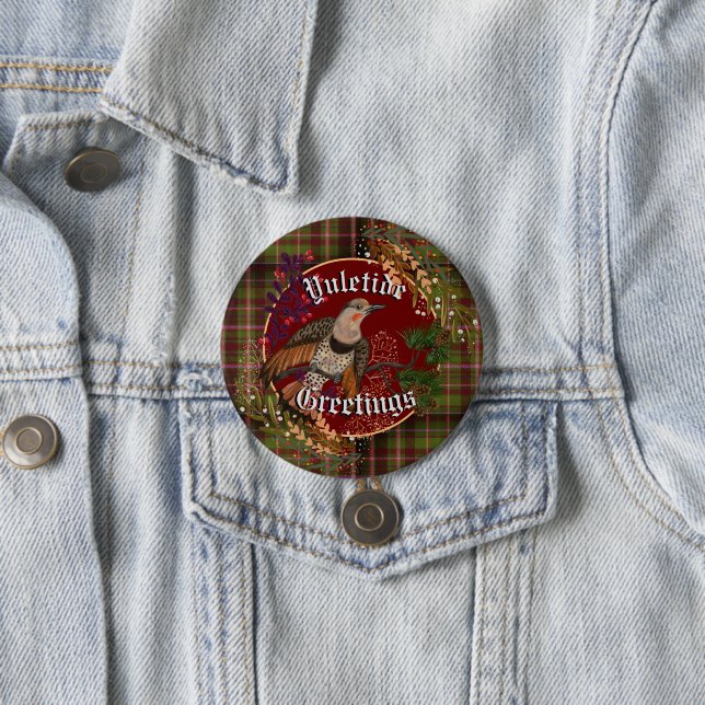 Yuletide Greetings Northern Flicker  Button (In Situ)