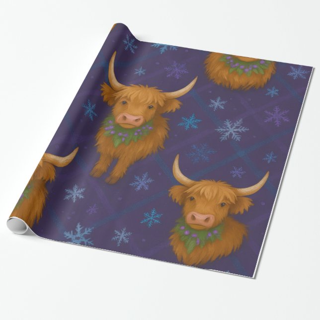 “YuleTide Highland Stroll” Highland Holiday Charm  Wrapping Paper (Unrolled)