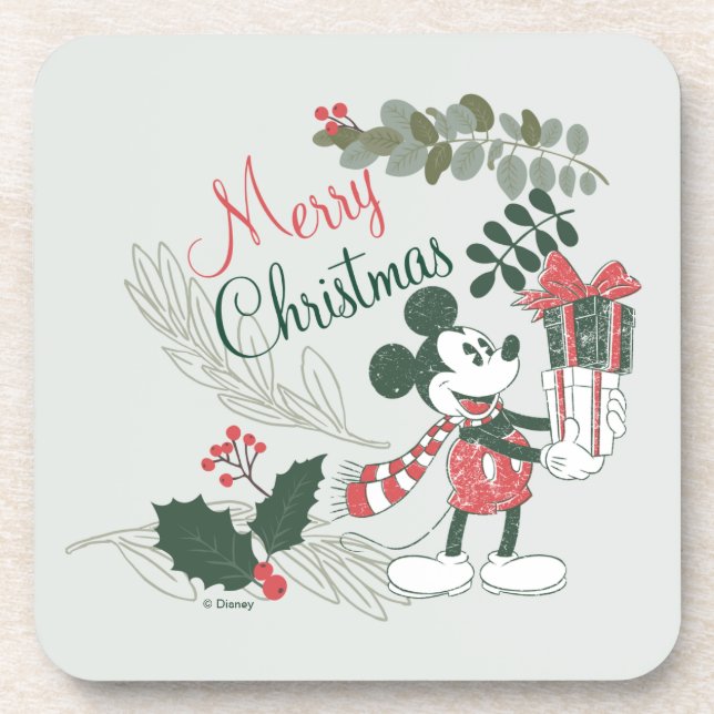 Yuletide Joy | Merry Christmas Mickey Beverage Coaster (Front)