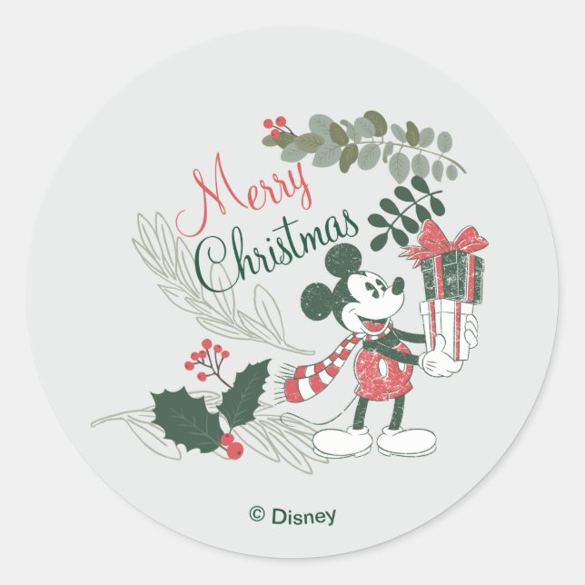 Yuletide Joy | Merry Christmas Mickey Classic Round Sticker (Front)