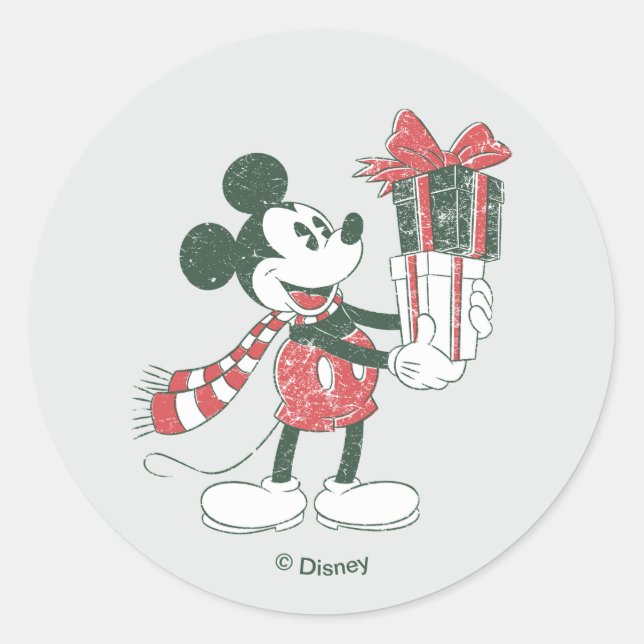 Yuletide Joy | Merry Christmas Mickey Classic Round Sticker (Front)