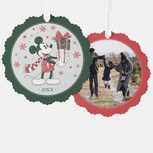 Yuletide Joy | Merry Christmas Mickey Ornament Card (Front/Back)