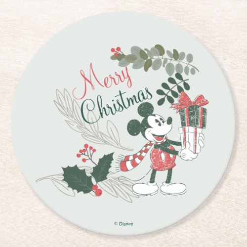 Yuletide Joy  Merry Christmas Mickey Round Paper Coaster