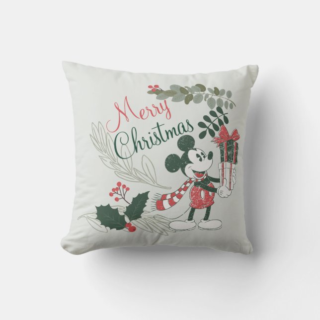 Yuletide Joy | Merry Christmas Mickey Throw Pillow (Front)