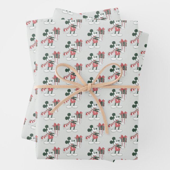 Yuletide Joy | Merry Christmas Mickey Wrapping Paper Sheets (In situ)