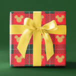 Yuletide Joy | Mickey Christmas Plaid Pattern 2 Wrapping Paper<br><div class="desc">Celebrate the holiday and your love of Mickey with this cute graphic featuring a gold Mickey in a red and green plaid pattern.</div>