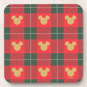 Yuletide Joy   Mickey Christmas Plaid Pattern Beverage Coaster