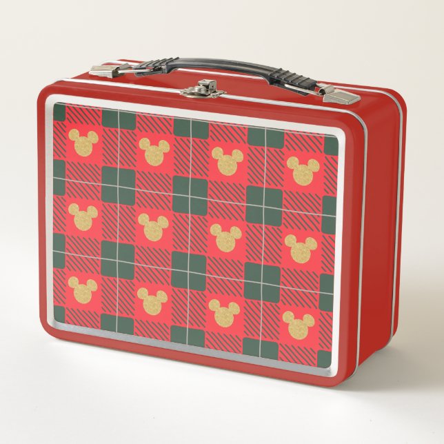 Yuletide Joy | Mickey Christmas Plaid Pattern Metal Lunch Box (Front)