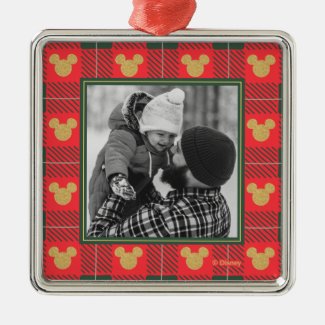Yuletide Joy | Mickey Christmas Plaid Pattern Metal Ornament