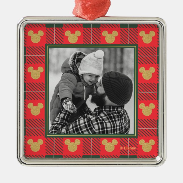 Yuletide Joy | Mickey Christmas Plaid Pattern Metal Ornament (Front)