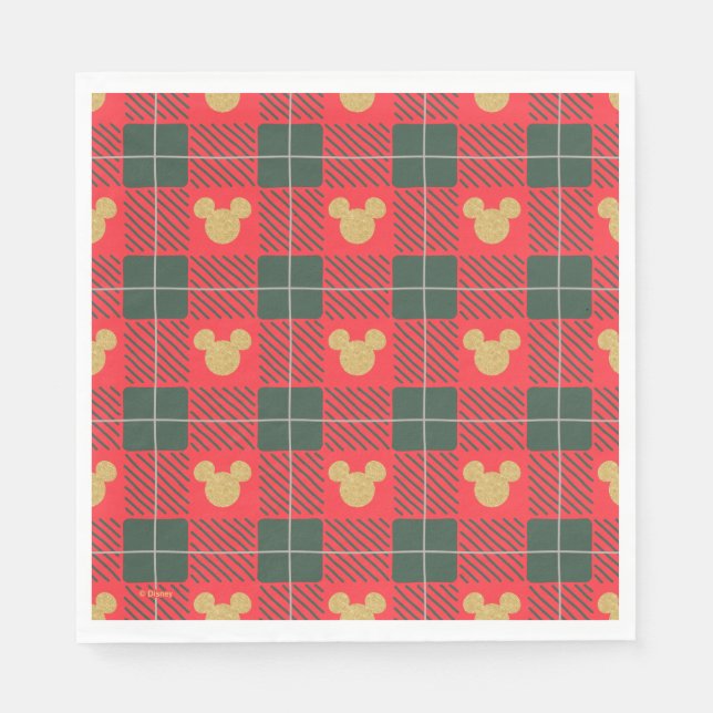 Yuletide Joy | Mickey Christmas Plaid Pattern Napkins (Front)