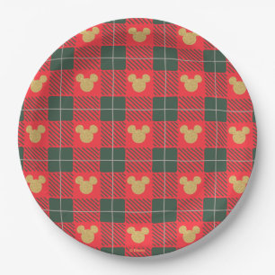 Yuletide Joy   Mickey Christmas Plaid Pattern Paper Plates