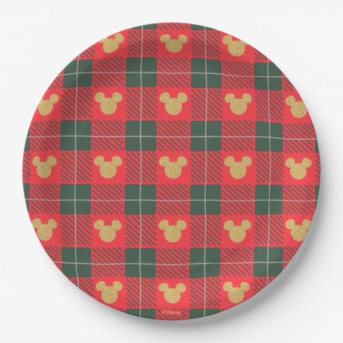 Yuletide Joy  Mickey Christmas Plaid Pattern Paper Plates