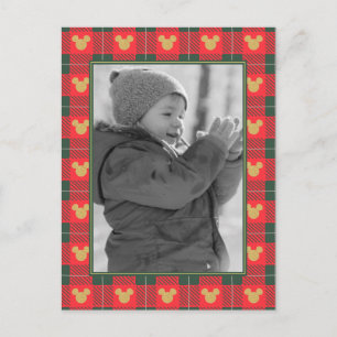 Yuletide Joy Mickey Christmas Plaid Pattern Postcard