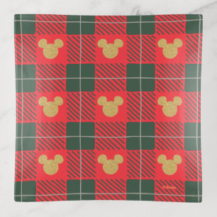 Yuletide Joy Mickey Christmas Plaid Pattern Trinket Tray
