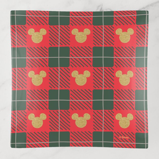 Yuletide Joy | Mickey Christmas Plaid Pattern Trinket Tray (Front)