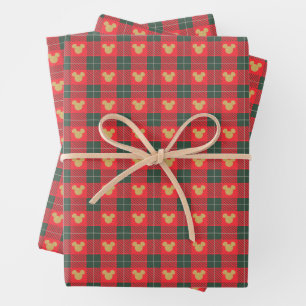 Yuletide Joy   Mickey Christmas Plaid Pattern Wrapping Paper Sheets