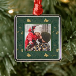 Yuletide Joy | Mickey Green & Gold Holiday Pattern Metal Ornament