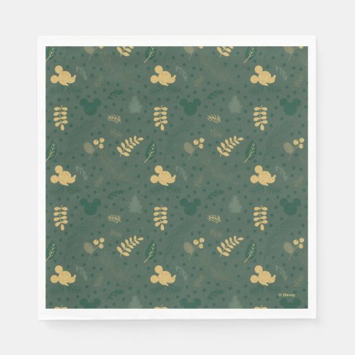 Yuletide Joy  Mickey Green  Gold Holiday Pattern Napkins