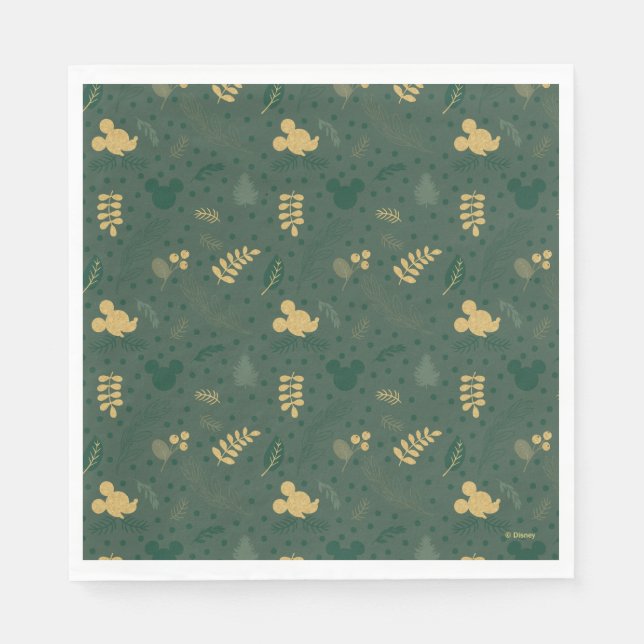 Yuletide Joy | Mickey Green & Gold Holiday Pattern Napkins (Front)