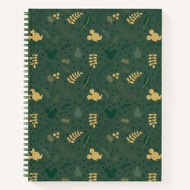 Yuletide Joy | Mickey Green & Gold Holiday Pattern Notebook (Front)