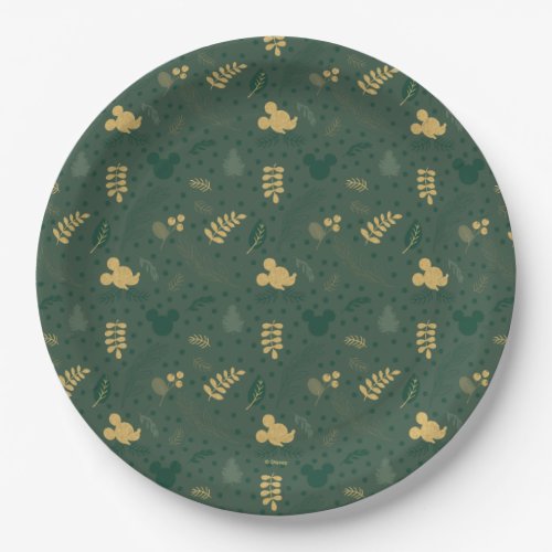 Yuletide Joy  Mickey Green  Gold Holiday Pattern Paper Plates