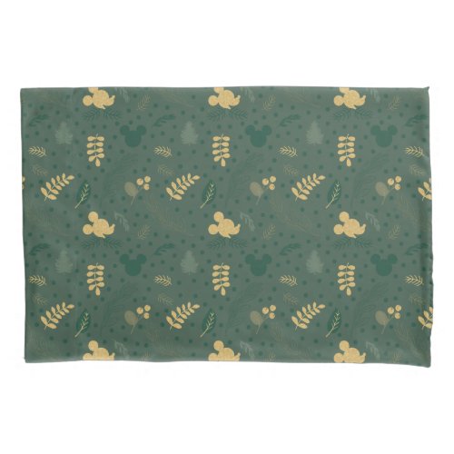 Yuletide Joy  Mickey Green  Gold Holiday Pattern Pillow Case
