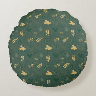 Yuletide Joy Mickey Green & Gold Holiday Pattern Round Pillow