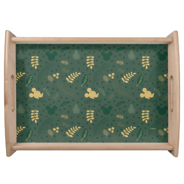 Yuletide Joy | Mickey Green & Gold Holiday Pattern Serving Tray (Front)