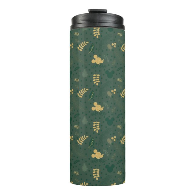 Yuletide Joy | Mickey Green & Gold Holiday Pattern Thermal Tumbler (Front)