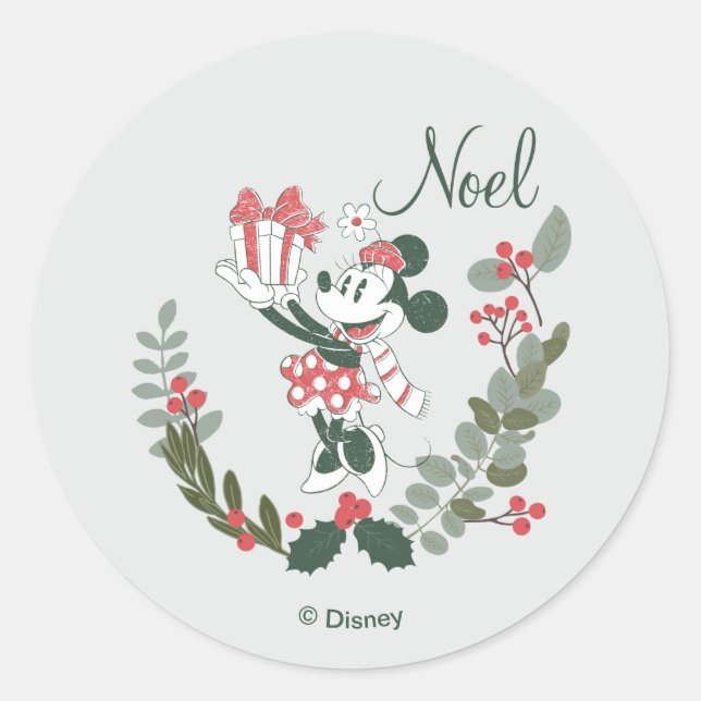 Yuletide Joy | Minnie Noel Classic Round Sticker (Front)