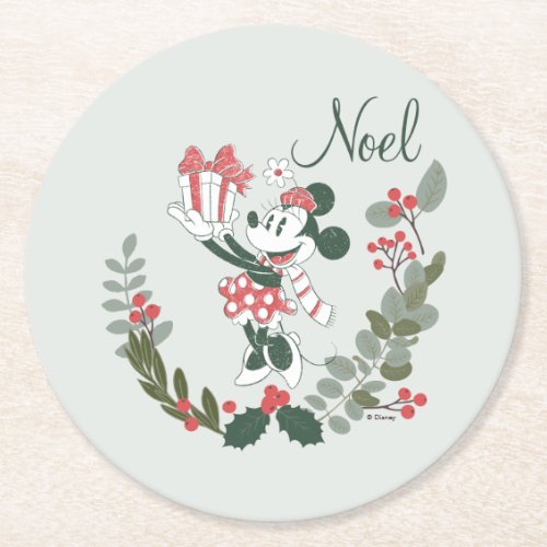 Yuletide Joy  Minnie Noel Round Paper Coaster