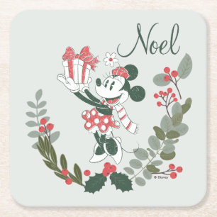 Yuletide Joy Minnie Noel Square Paper Coaster