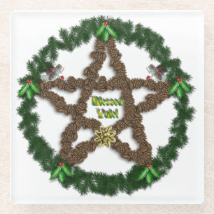 Yuletide Pentacle Glass Coaster