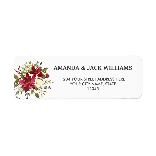 Yuletide | Poinsettia Christmas  Floral Wedding Label (Front)