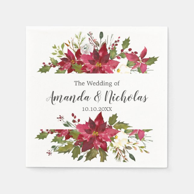 Yuletide |  Rustic Floral Christmas Winter Wedding Napkins (Front)