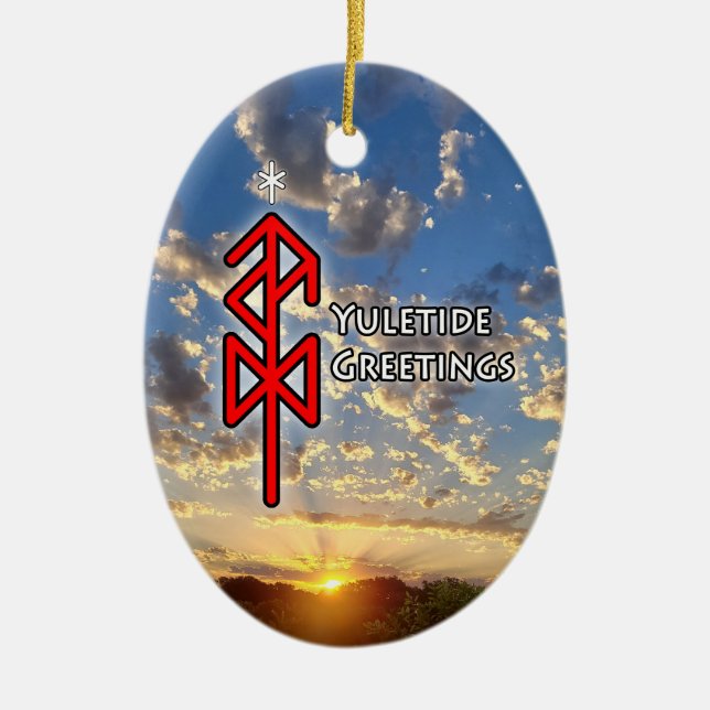 Yuletide Viking Rune Ceramic Ornament (Front)