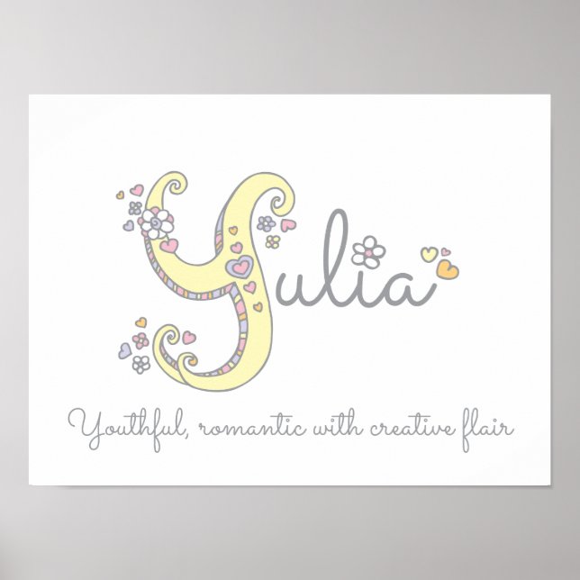Yulia name and meaning doodle initial art poster (Front)
